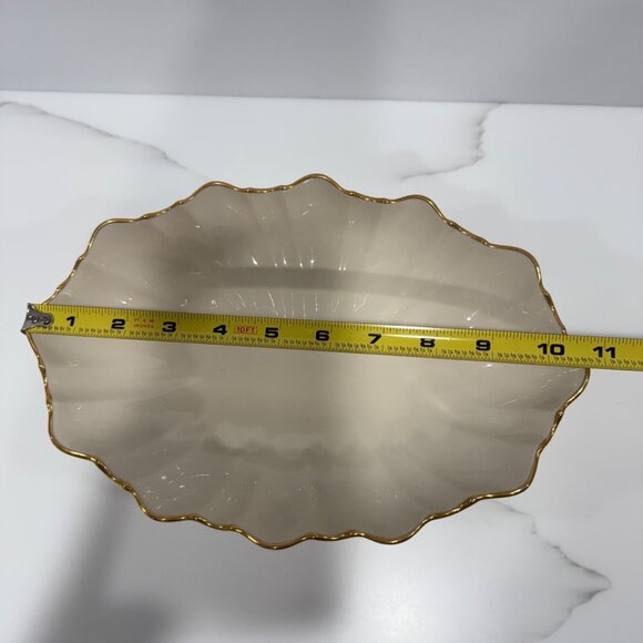 VTG MCM Lenox Scalloped Edge Centerpiece Bowl Ivory 24K Gold Trim Trinket Dish - Picture 7 of 10